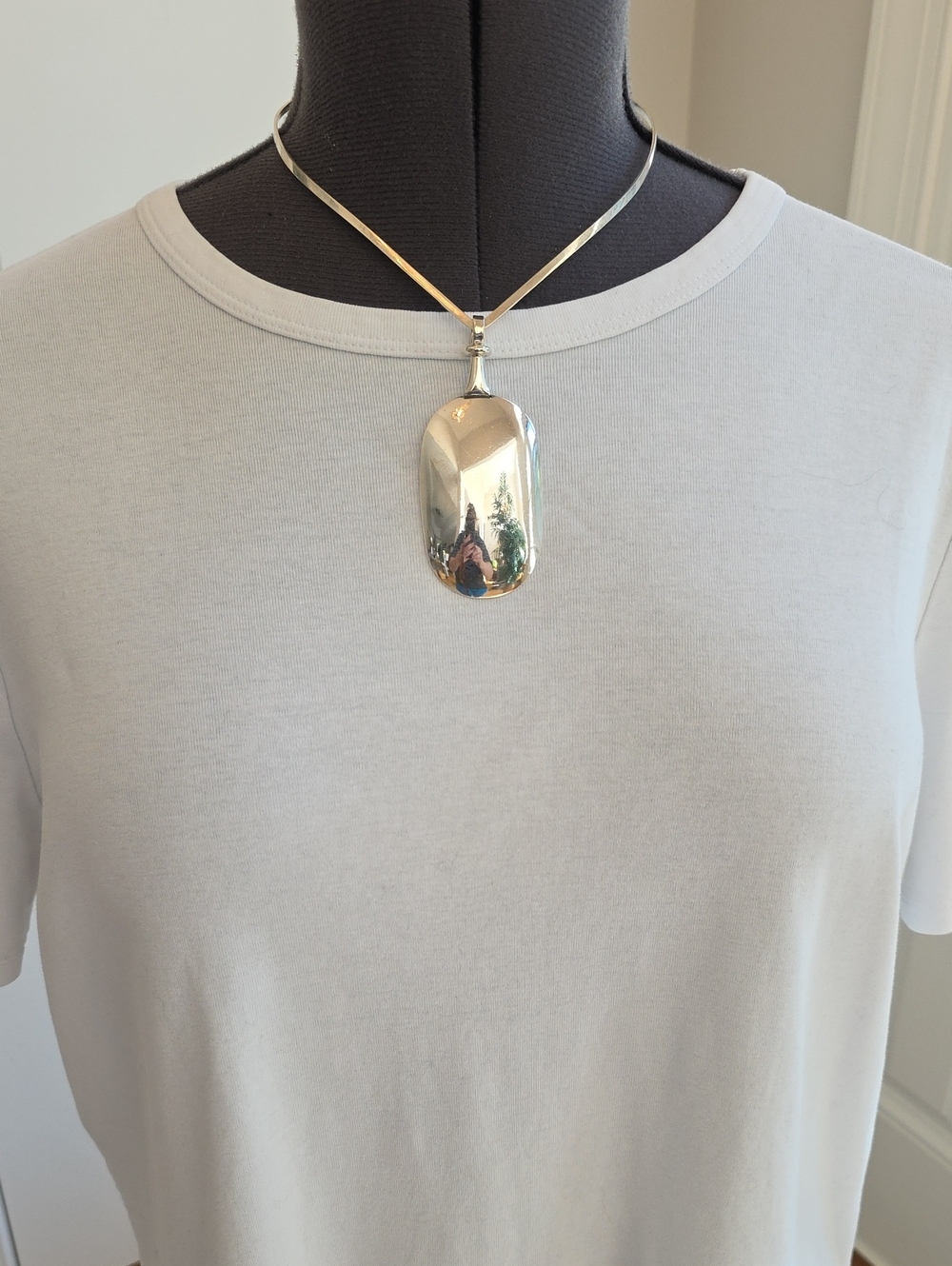 Sterling Silver Spoon Bowl Polished Pendant Collar Statement Necklace